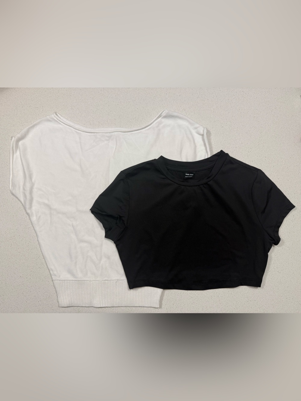 Black Crop Tee and White Boatneck Top